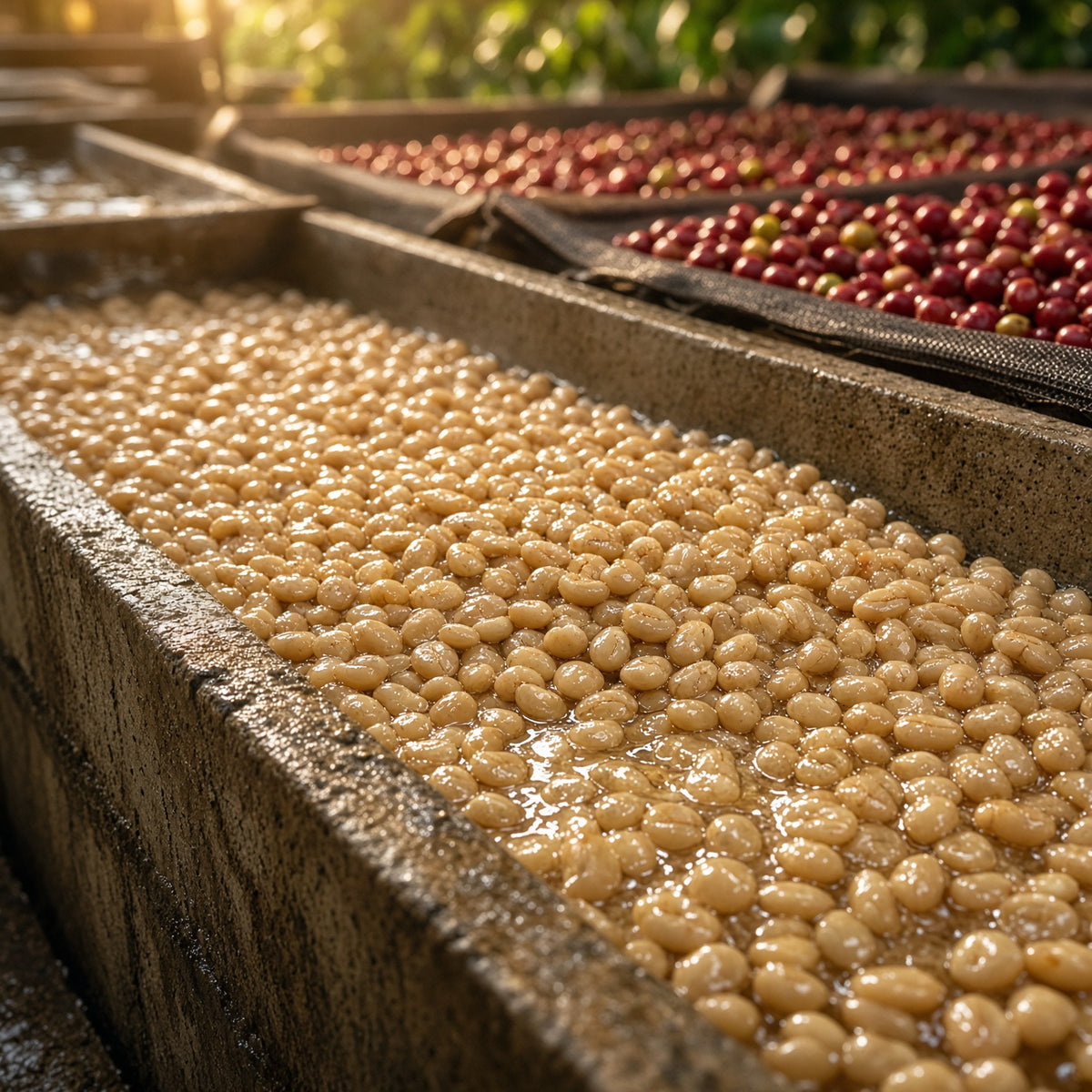 From cherry to green coffee.